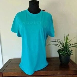 ❤️ NWT Hurley Women's Tee  Medium 100% Cotton Blue Green Short Sleeved T-shirt